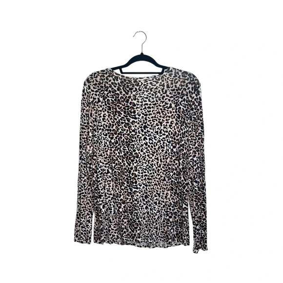 Maurices 24/7 Cream Brown Leopard Print Crew Neck Long Sleeve Tee Large Women’s - Picture 6 of 11
